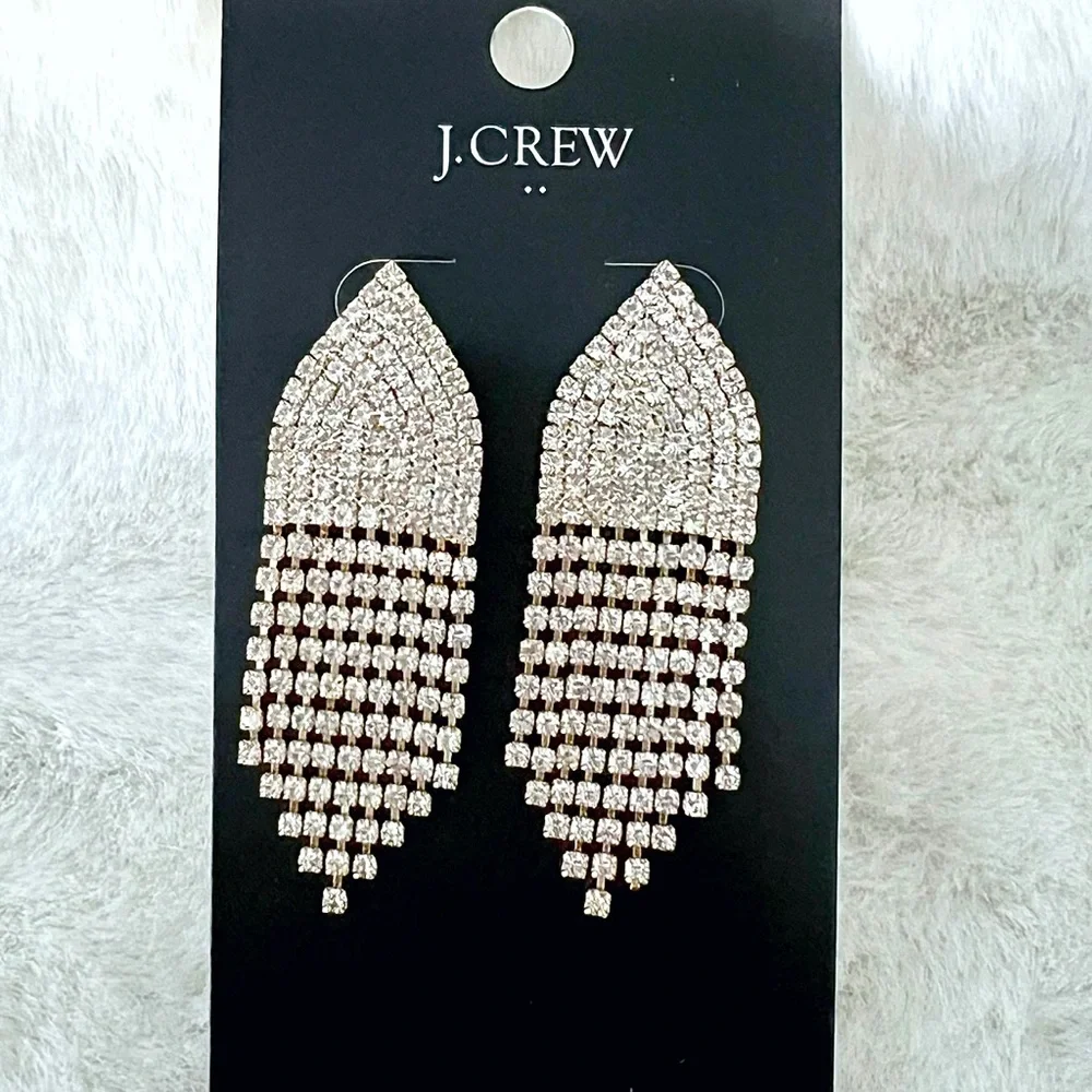 J. Crew Silver Crystal Waterford Statement Earrings